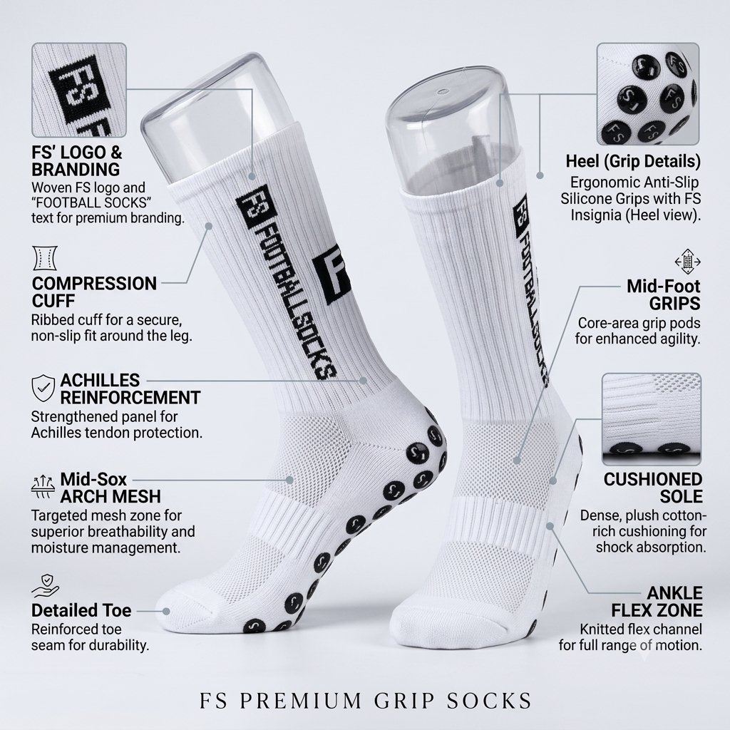 The Black & White Premium FS Grip Football Socks 7