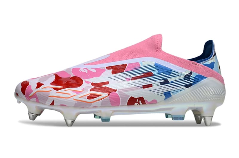 The adidas F50 Elite Laceless Firm Ground BAPE “Clear Pink” Edition Football Cleats -   Front View