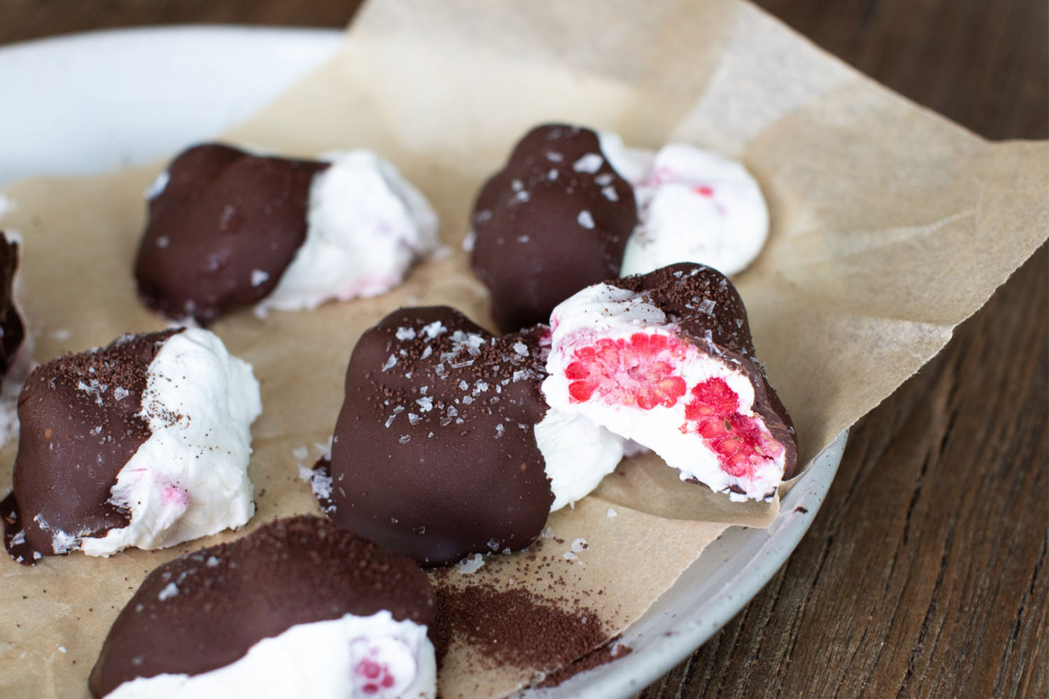 Chocolate Raspberry Frozen Yogurt Bites
