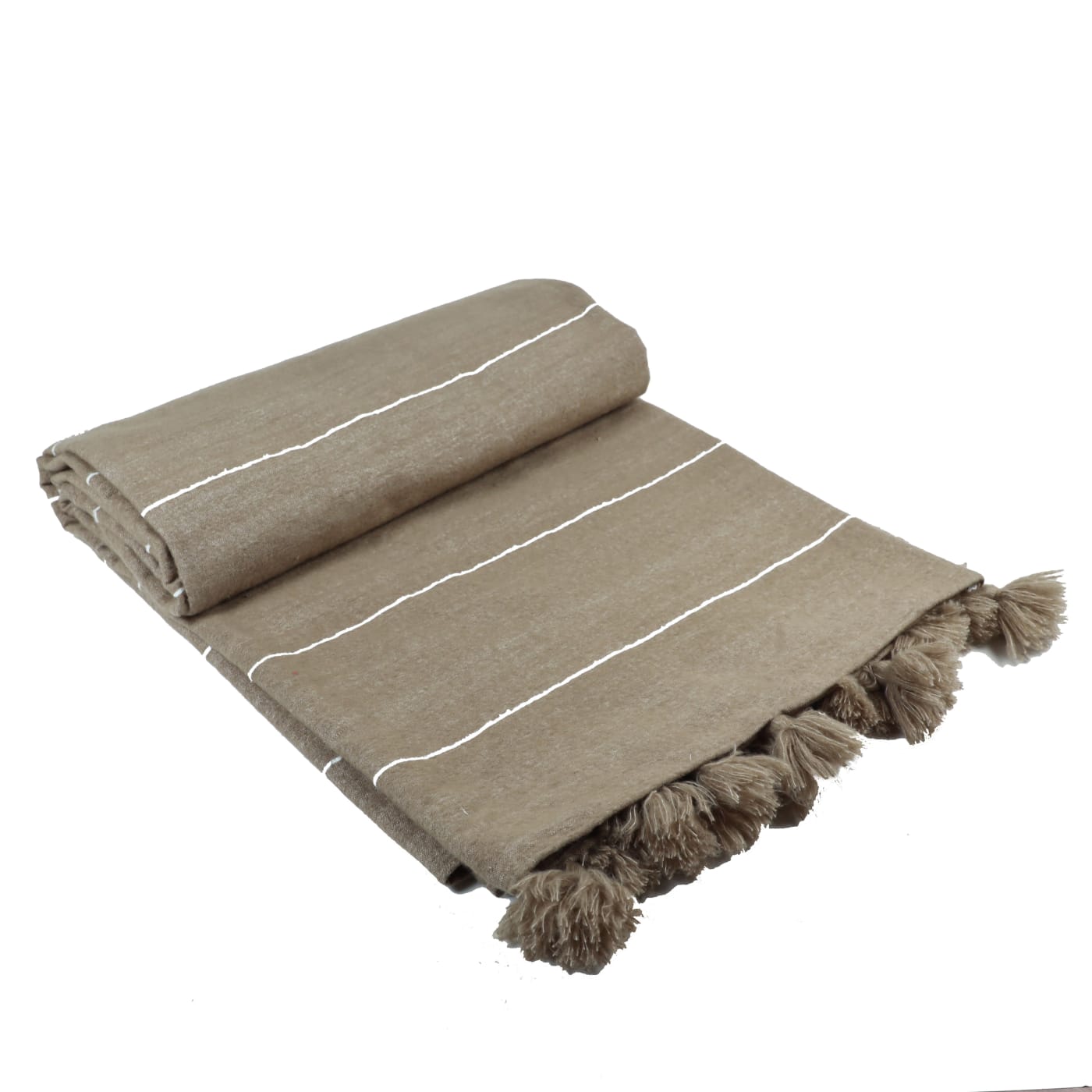 Plaid du Moyen Atlas – Taupe naturel à lignes blanches — vue 1