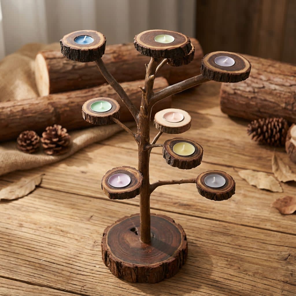 Bougeoir arbre Cèdre d'Azrou – Branches naturelles et lumière douce — vue 1
