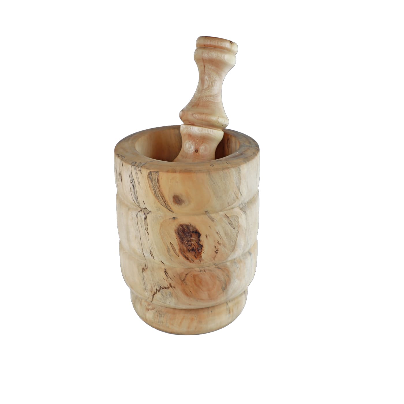 Mortier et pilon en bois d’Azrou – Geste culinaire traditionnel et veinage brut — vue 1