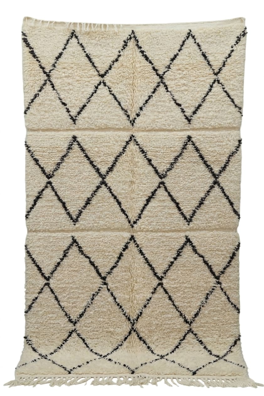 Tapis Beni Ouarain du Moyen Atlas – Treillis de losanges d’encre — vue 1