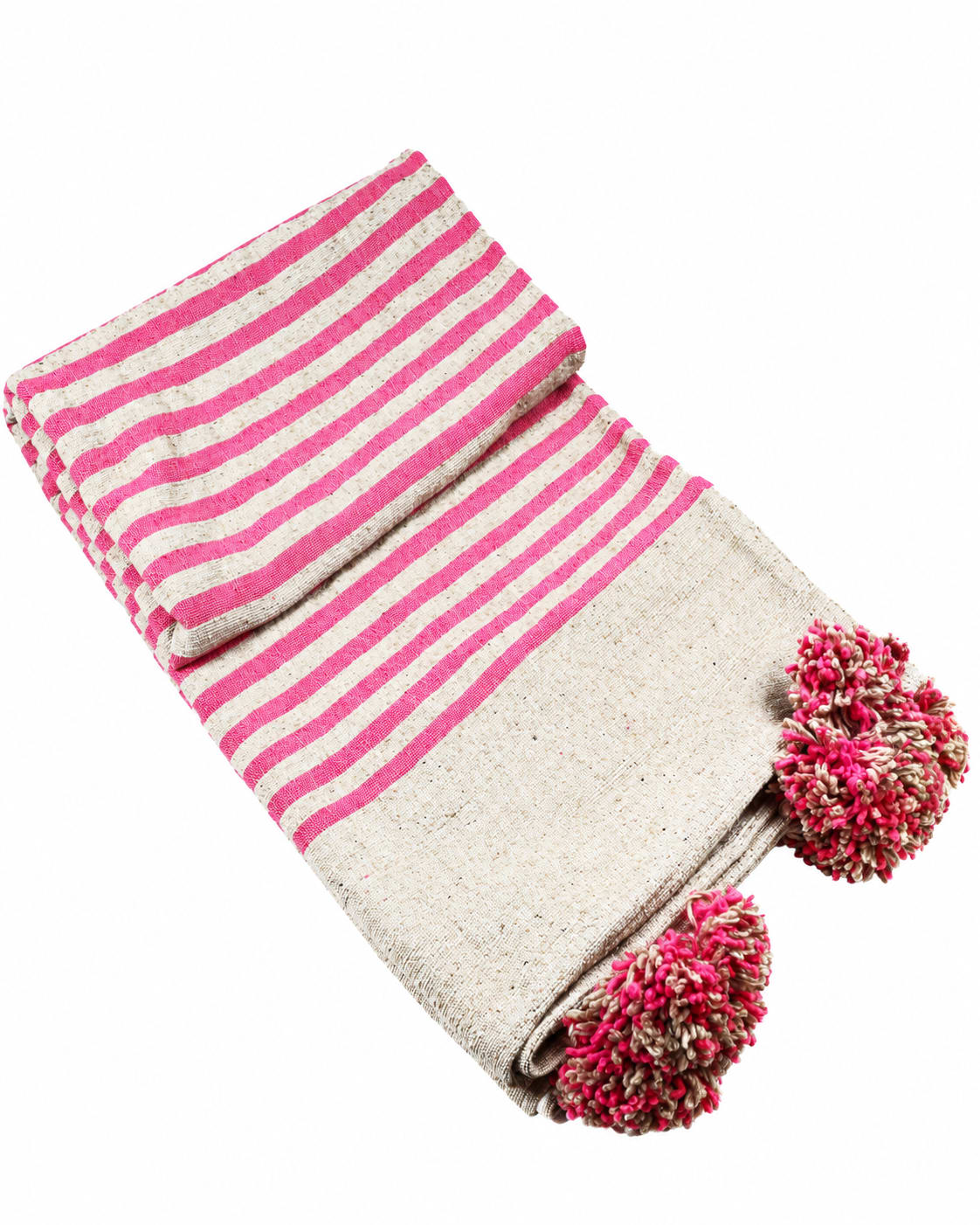 Plaid du Moyen Atlas – Écru & rose à pompons — vue 1