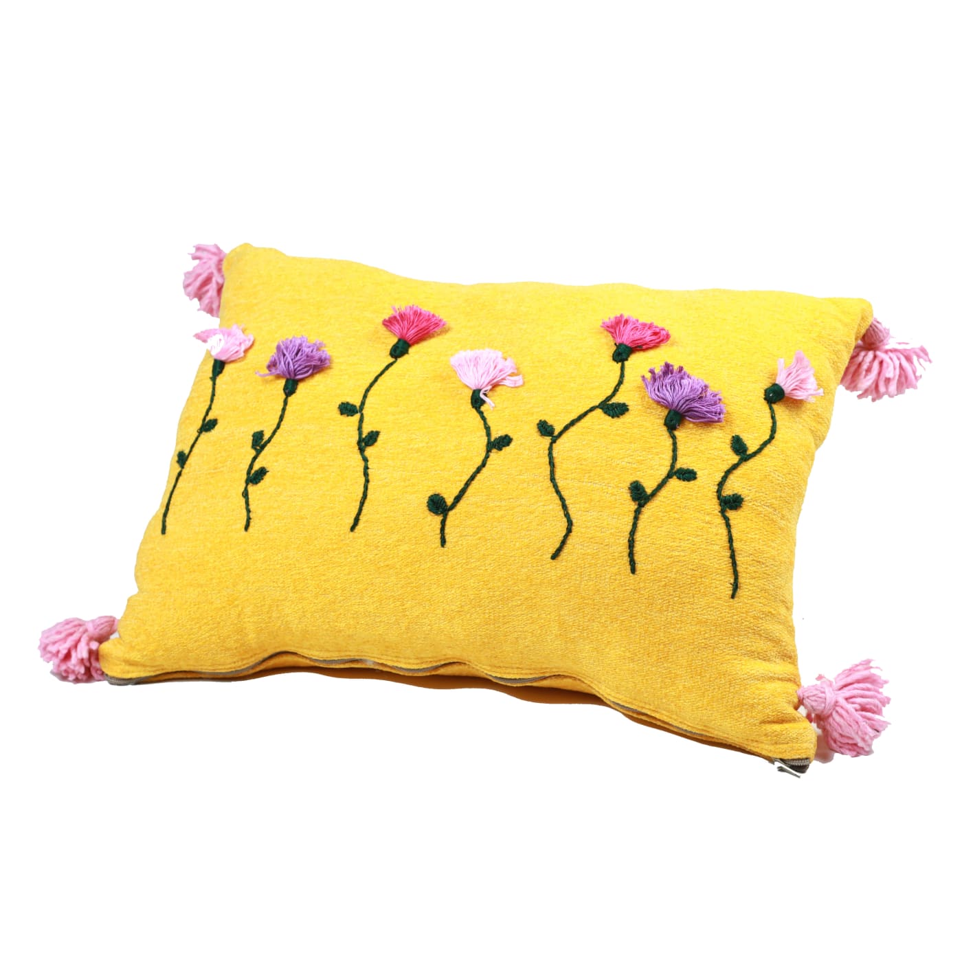 Coussin du Moyen Atlas – Jardin jaune brodé — vue 1