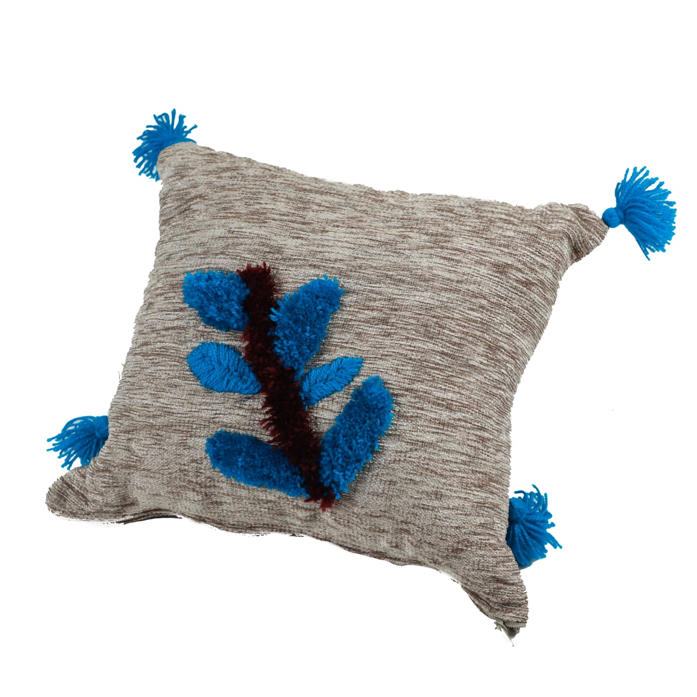 Coussin du Moyen Atlas – Fleur bleue en relief — vue 1