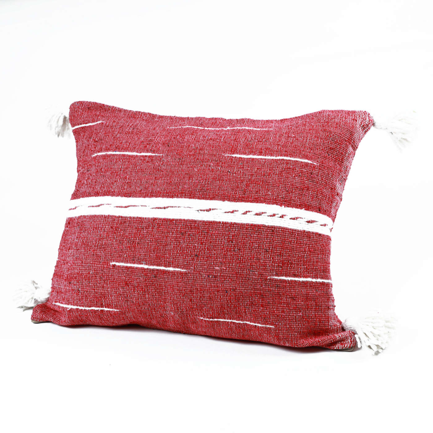 Coussin du Moyen Atlas – Rouge tissé à lignes blanches — vue 1