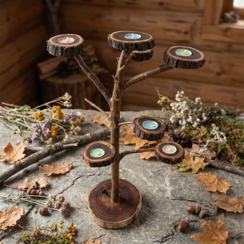 Bougeoir arbre Cèdre d'Azrou – Branches naturelles et lumière douce — vue I