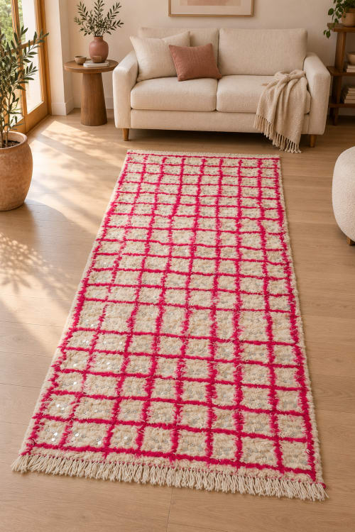 Handira Réinterprétée – Quadrillage Rose & Sequins — vue I