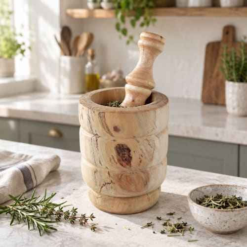Mortier & pilon Cèdre d’Azrou – Geste culinaire traditionnel et veinage brut — vue I