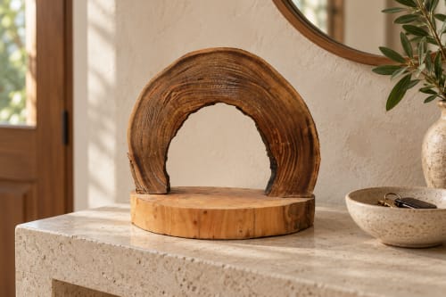 Arche décorative Cèdre d’El Hajeb – Cernes apparents et socle naturel — vue I