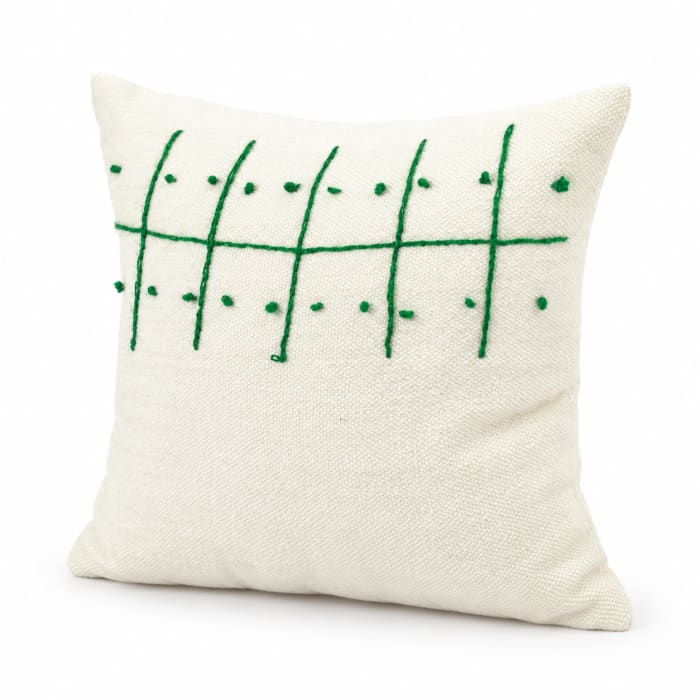 Coussin du Moyen Atlas – Quadrillage vert brodé
