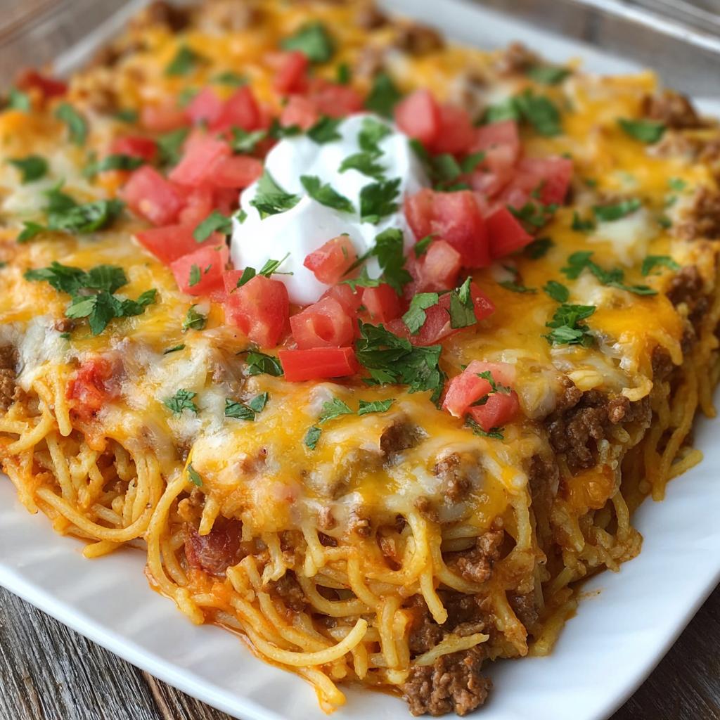 Cheesy Taco Spaghetti Casserole step photo