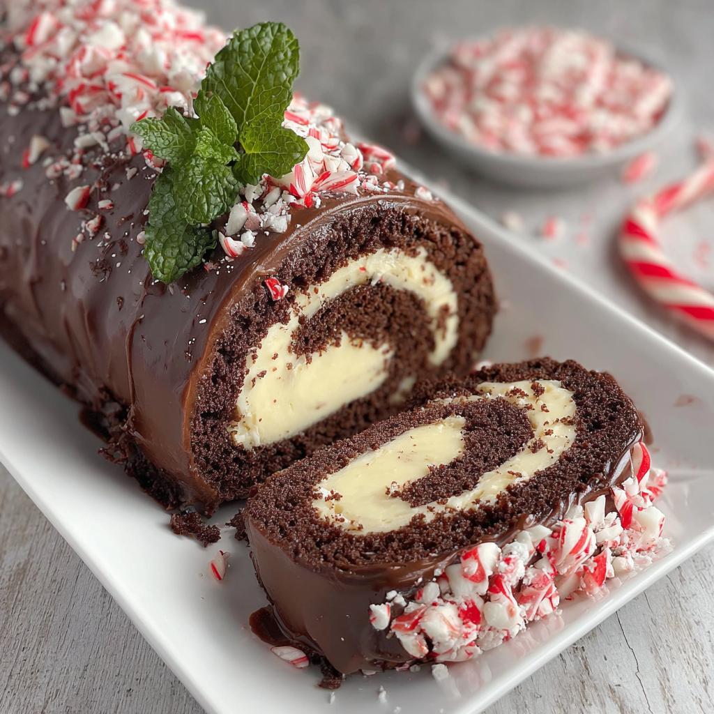 Peppermint Ganache Swiss Roll Cake step photo
