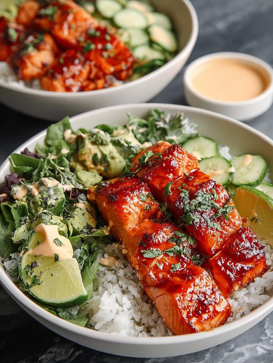 Hot Honey Salmon Bowls with Sriracha Mayo step photo