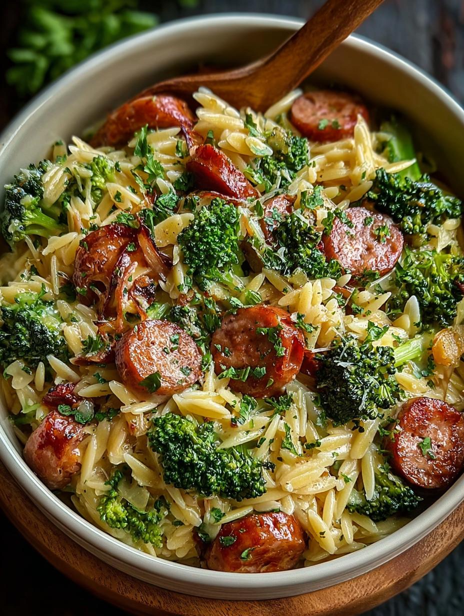 Chicken Sausage and Broccoli Orzo Delight step photo