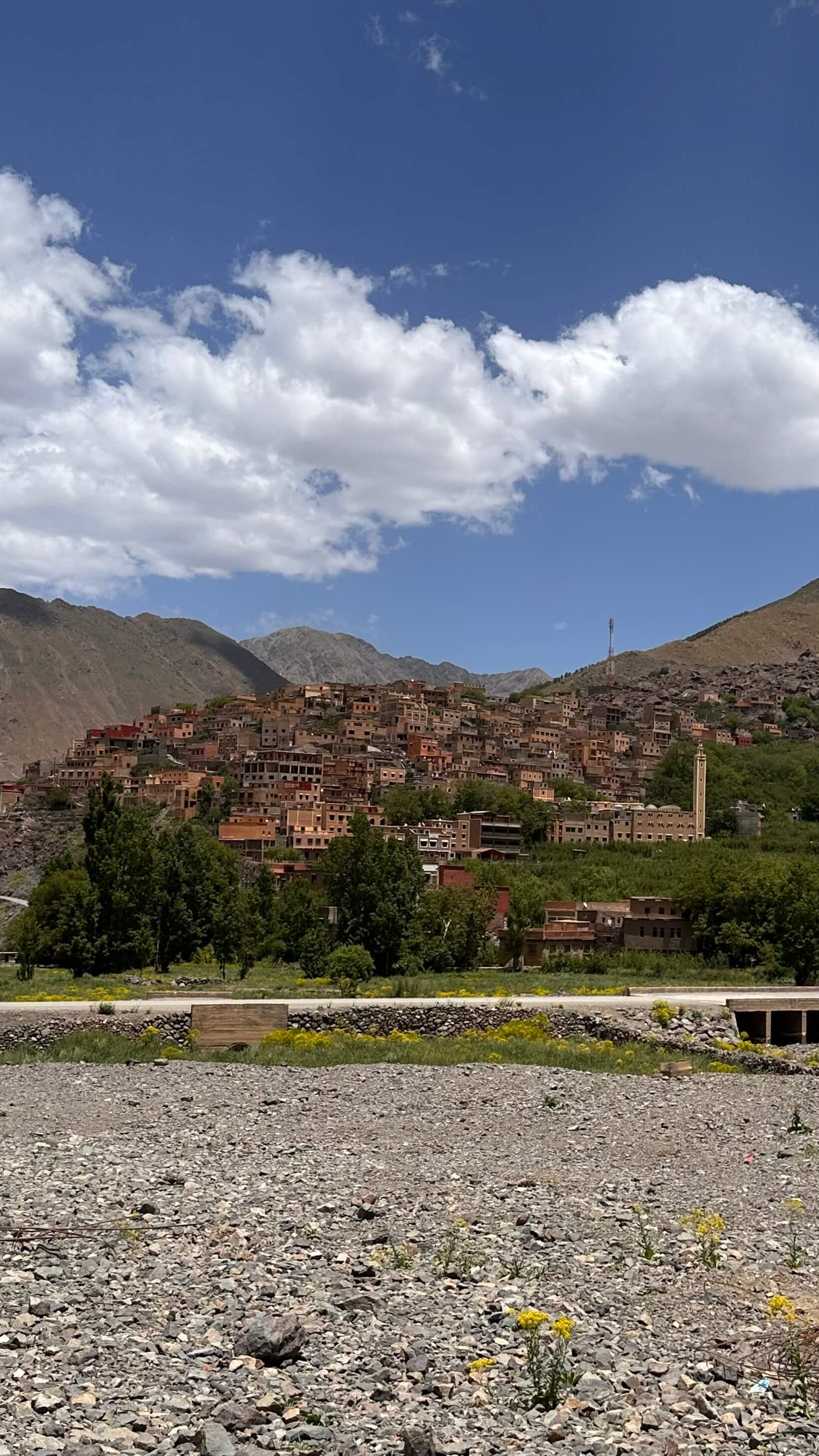 Traditional stone houses in Aroumd village above Imlil with Atlas mountain views