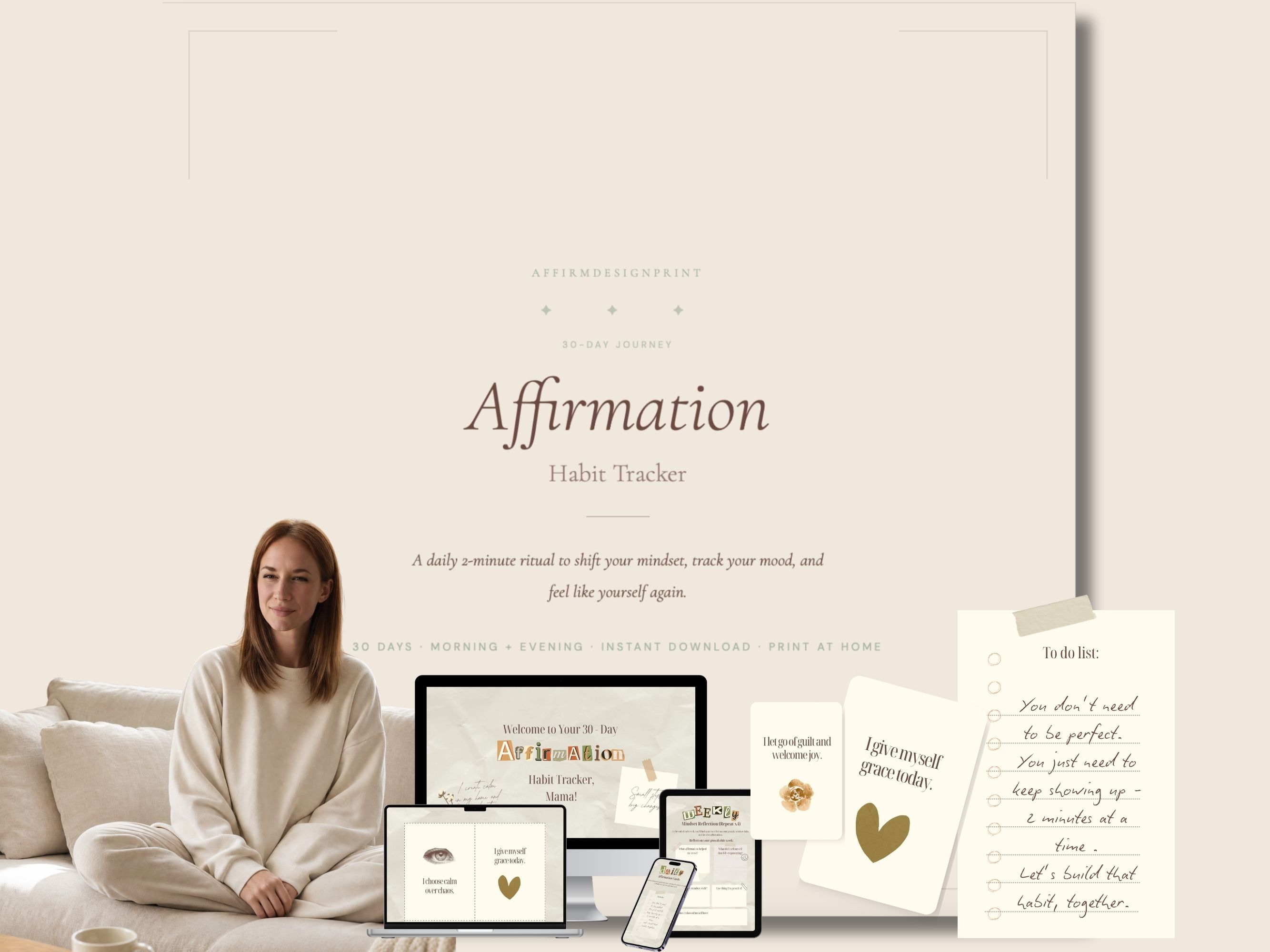 30-Day Affirmation Habit Tracker printable for moms