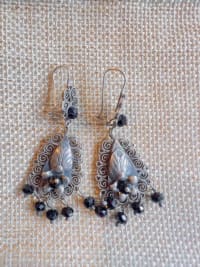Dormeuses argent filigrane perles noires 1