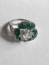 Bague argentée fleur green 2