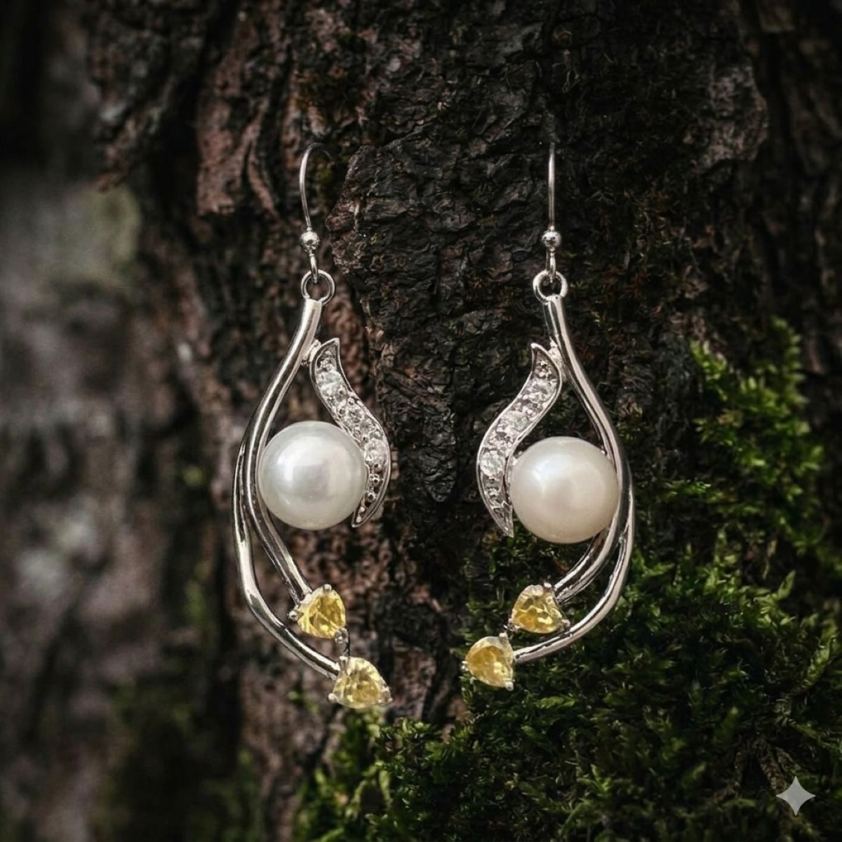 Boucles d’oreilles Saphir jaune et perles