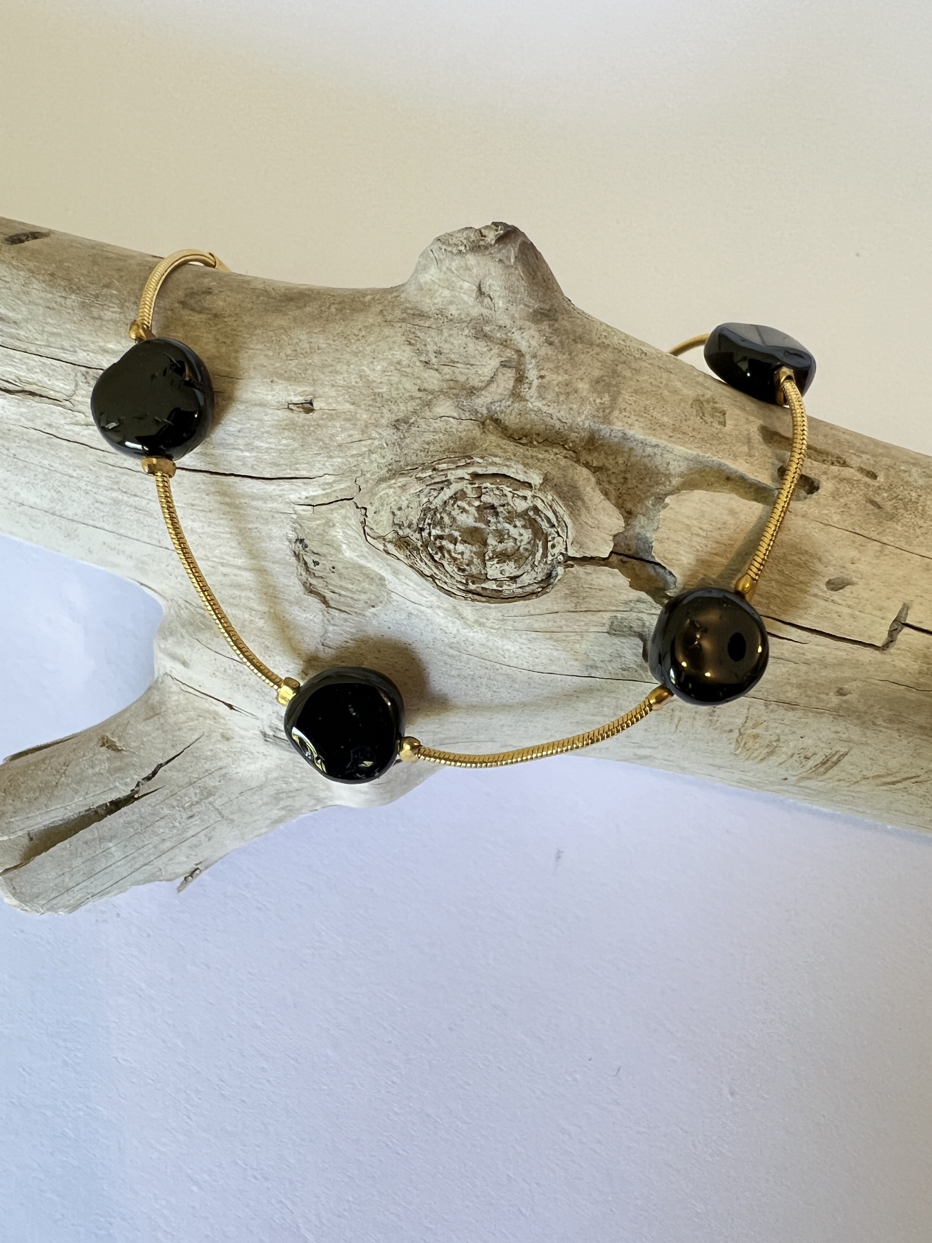 Bracelet acier inoxydable doré Onyx 