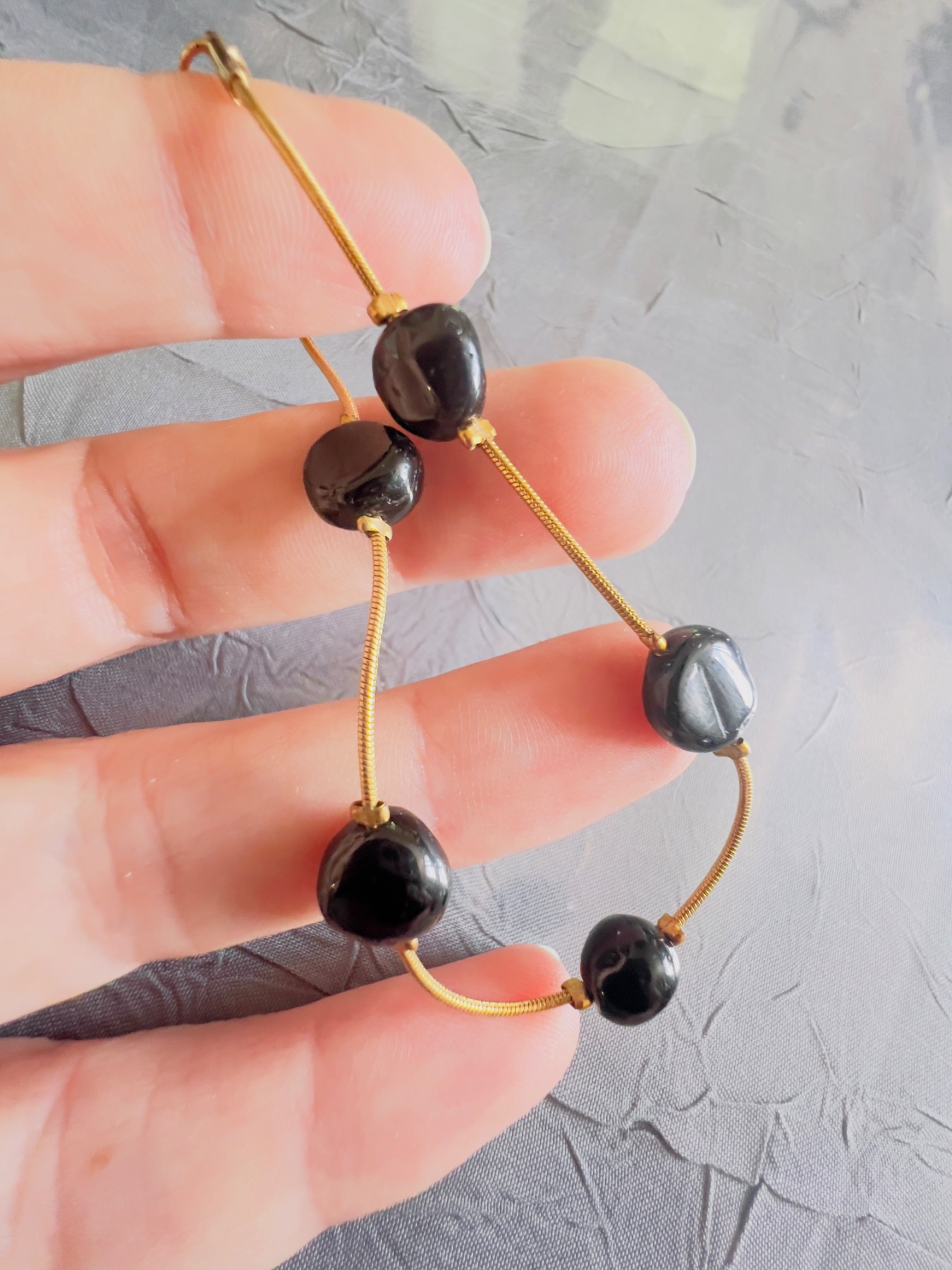 Bracelet acier inoxydable doré Onyx  2