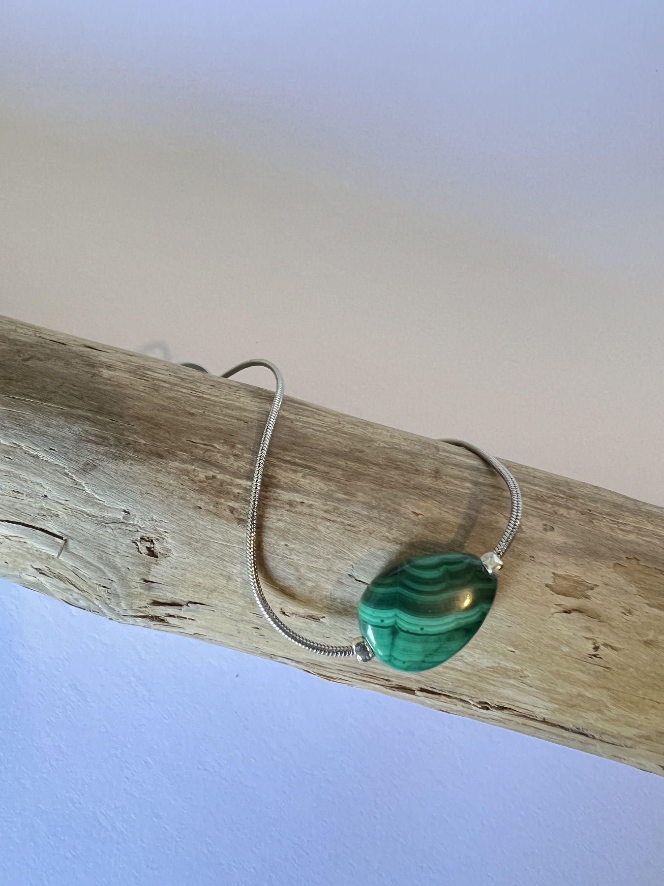 Bracelet acier inoxydable argenté malachite 