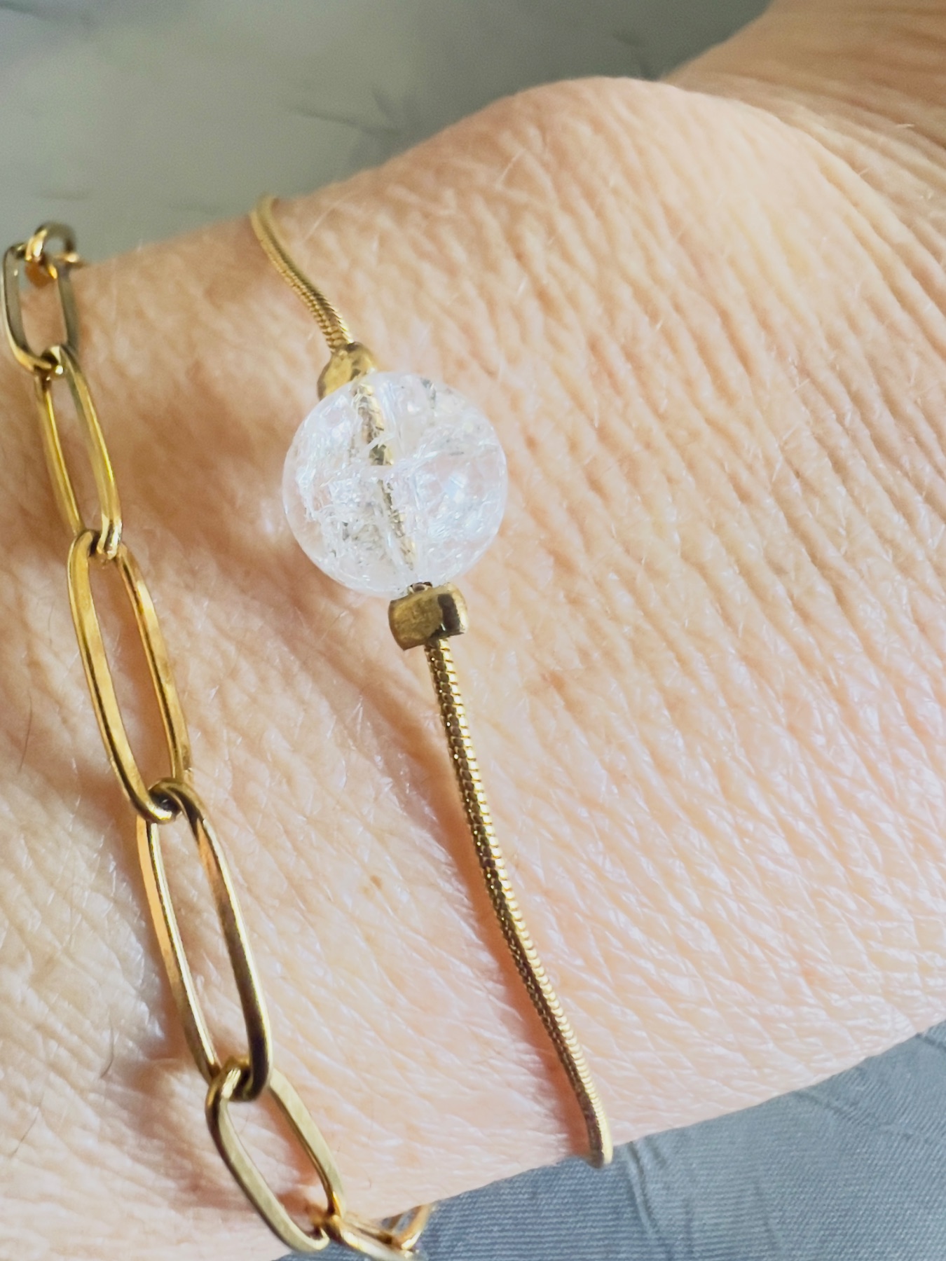 Bracelet double acier inoxydable doré Quartz Cristal 