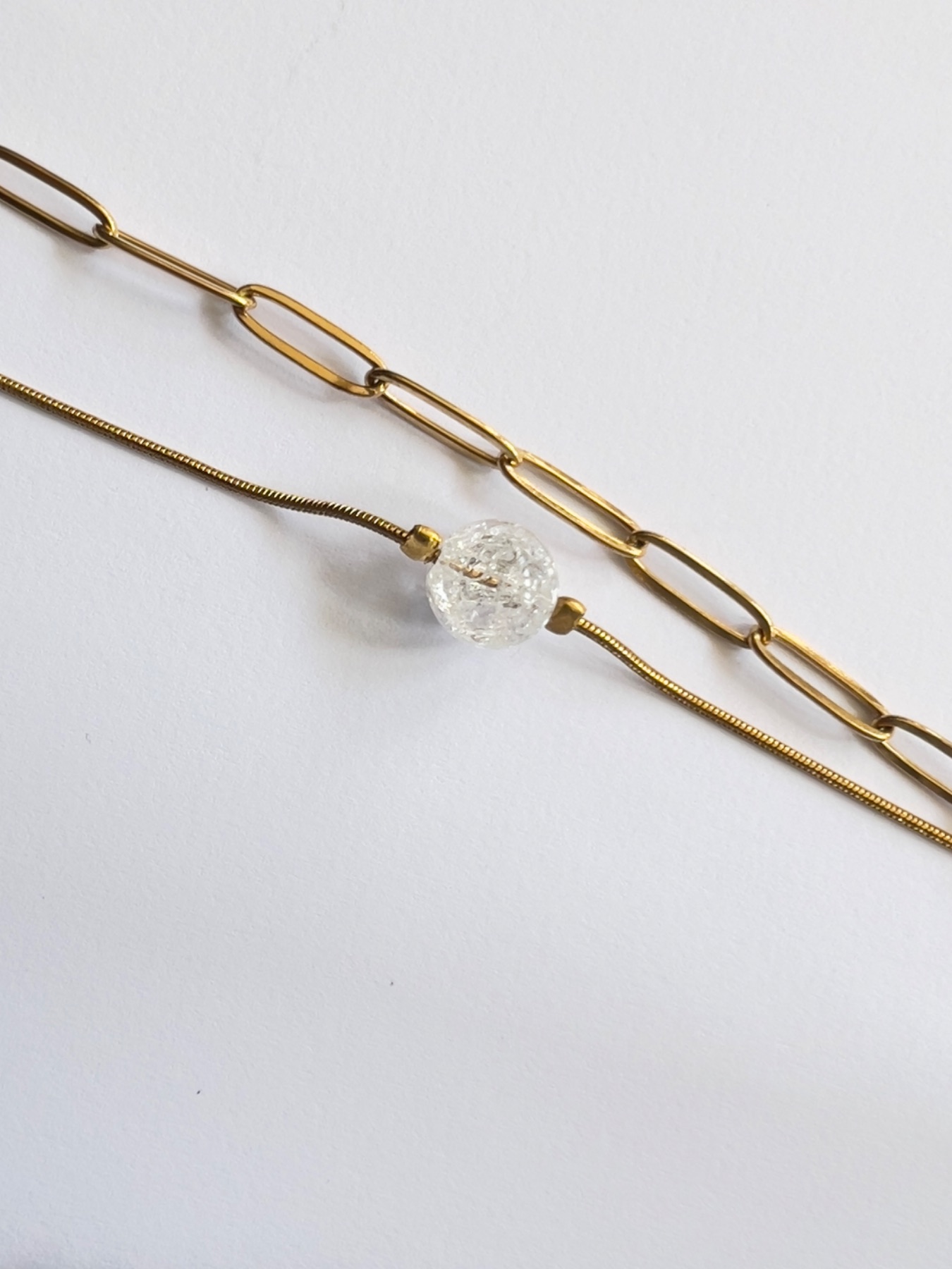 Bracelet double acier inoxydable doré Quartz Cristal  2