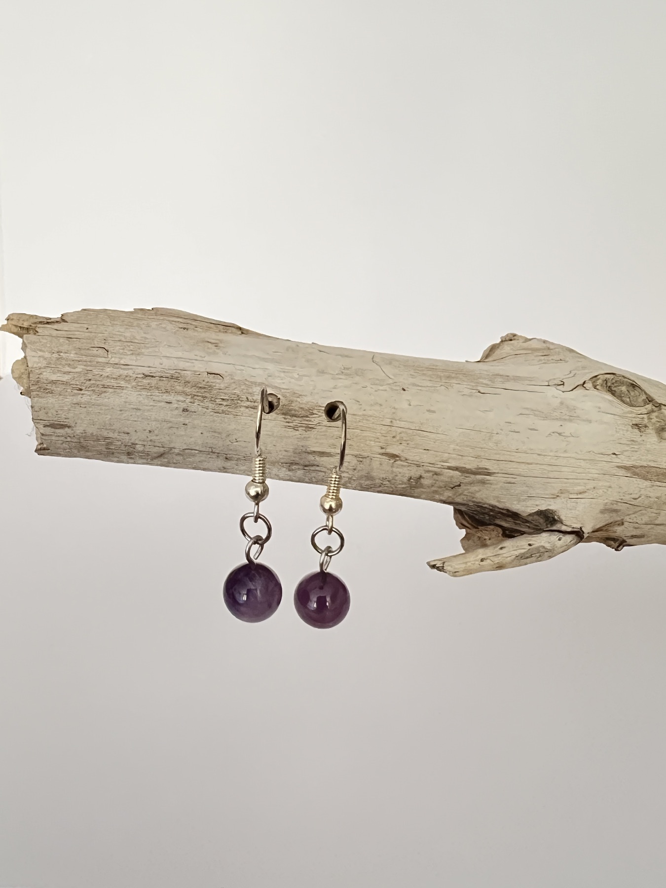 Boucles d'oreilles argentées perle Améthyste
