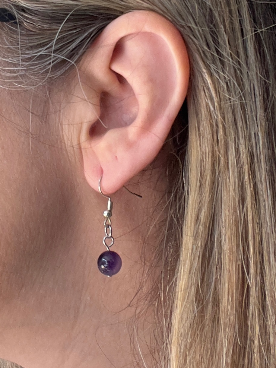 Boucles d'oreilles argentées perle Améthyste 2