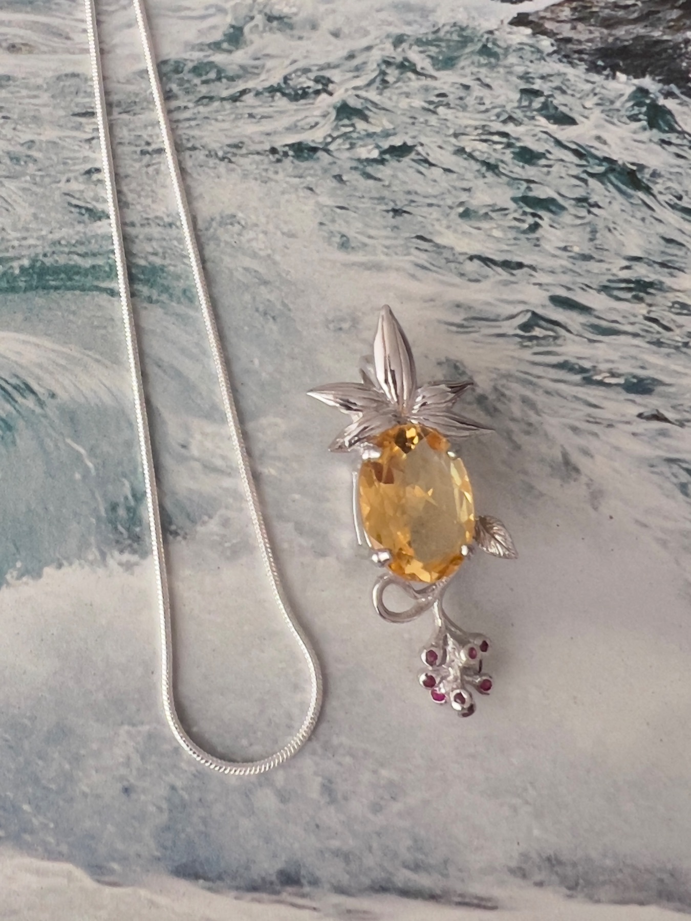Pendentif argent plaqué or Citrine et Rubis 2