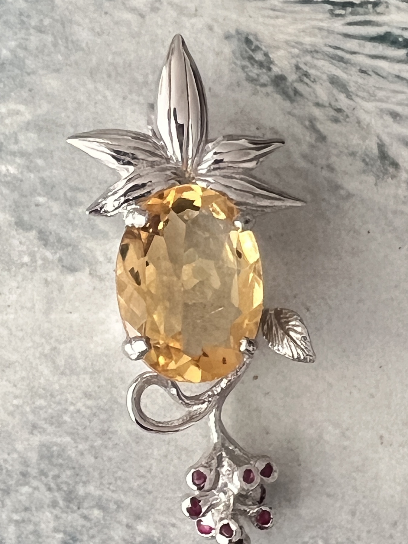 Pendentif argent plaqué or Citrine et Rubis 3