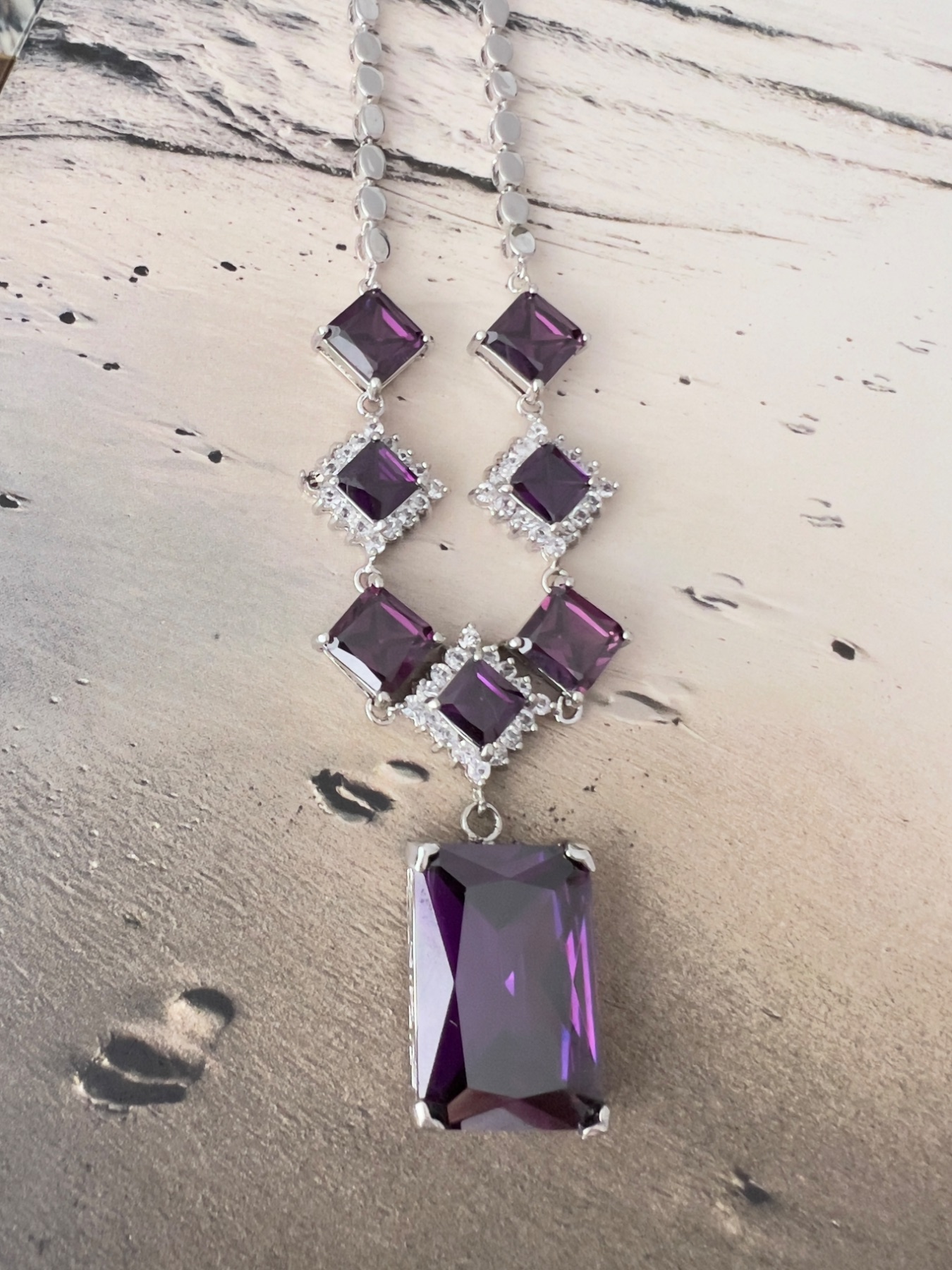 Collier Impératrice argenté et améthystes