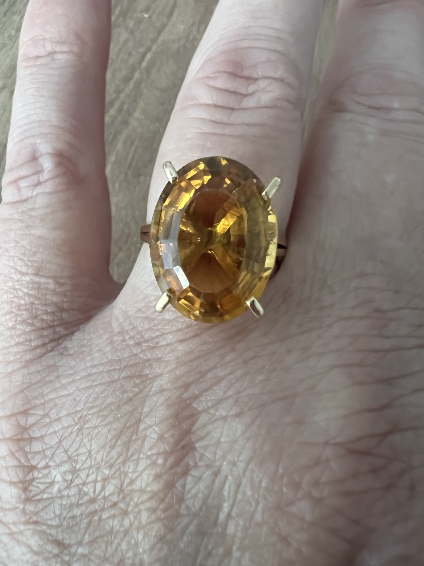 Bague cocktail citrine ambrée or jaune