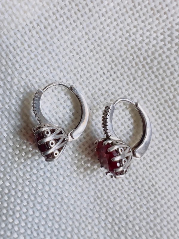 Boucles d’oreilles argent 925 pierre rouge 2