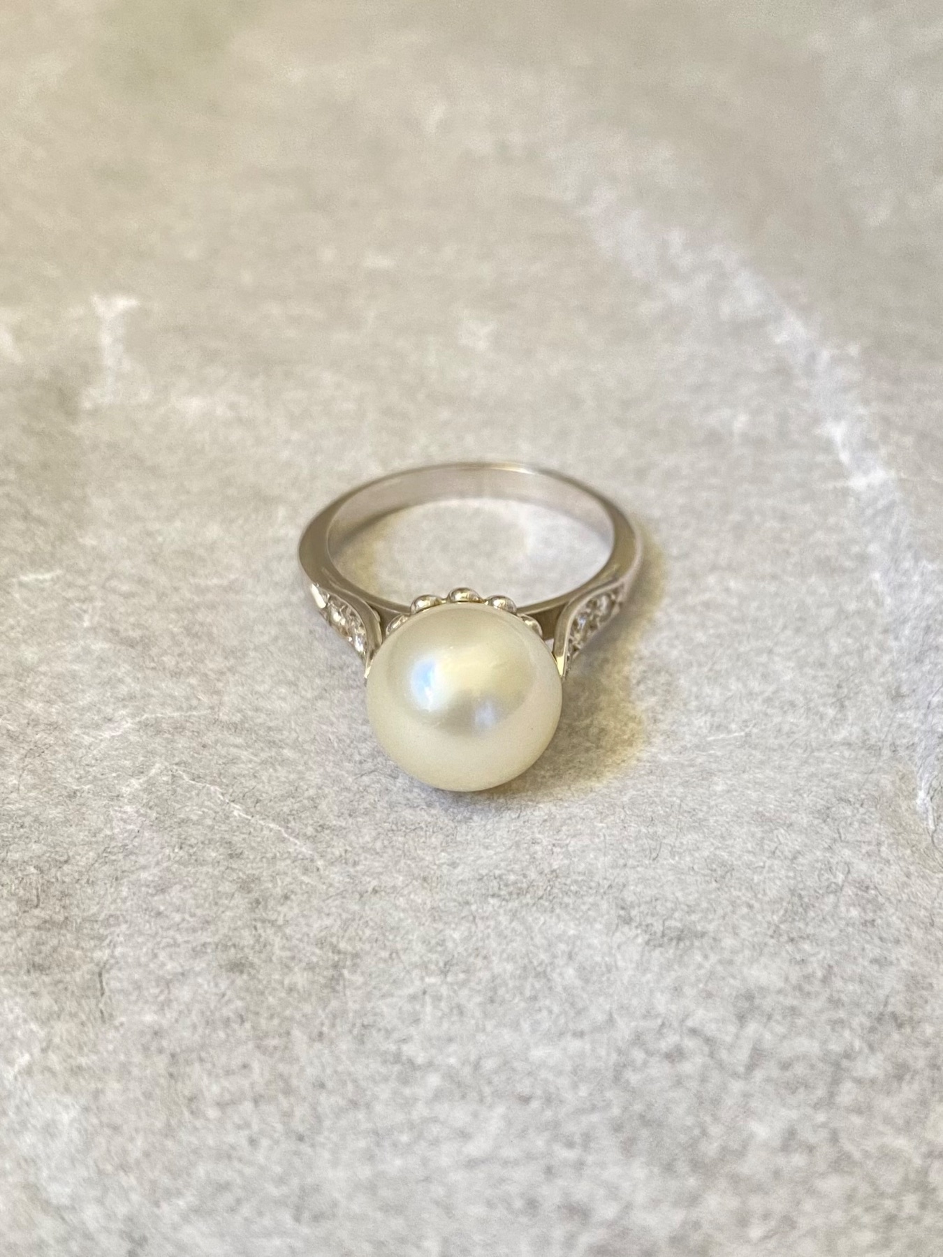 Bague platine perle de culture diamant Vintage 