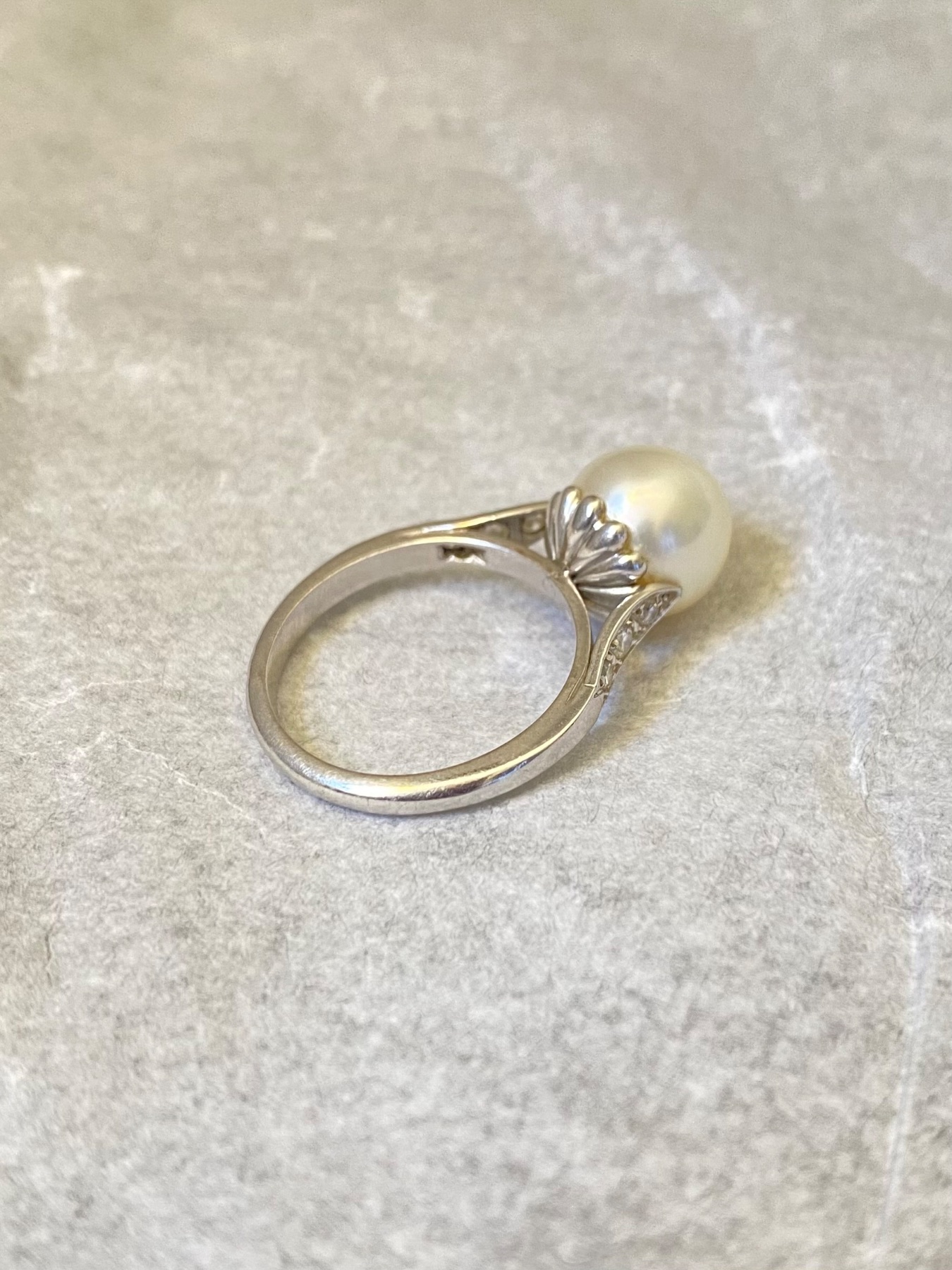 Bague platine perle de culture diamant Vintage  2