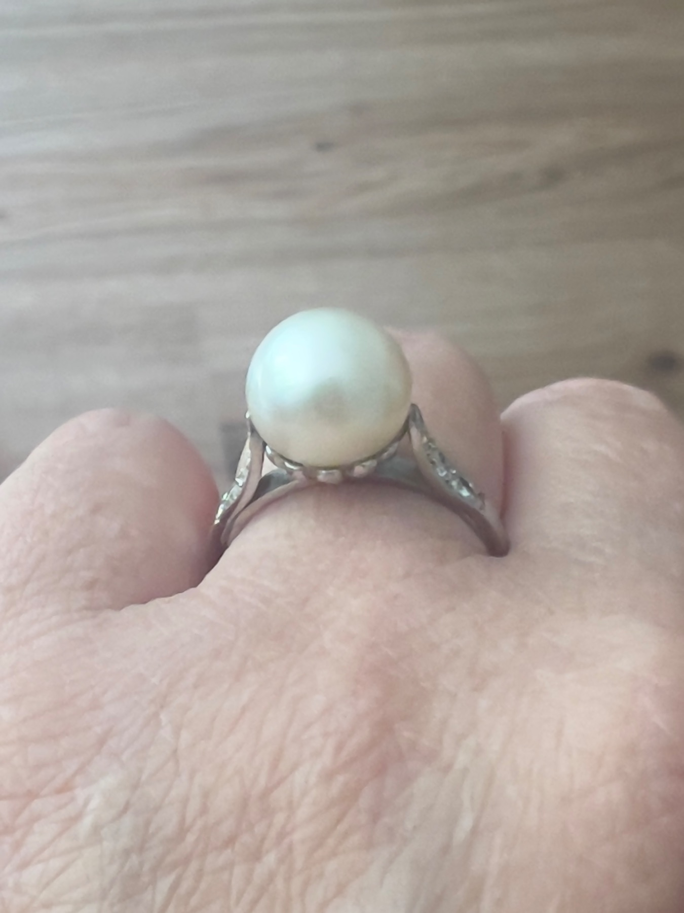 Bague platine perle de culture diamant Vintage  4