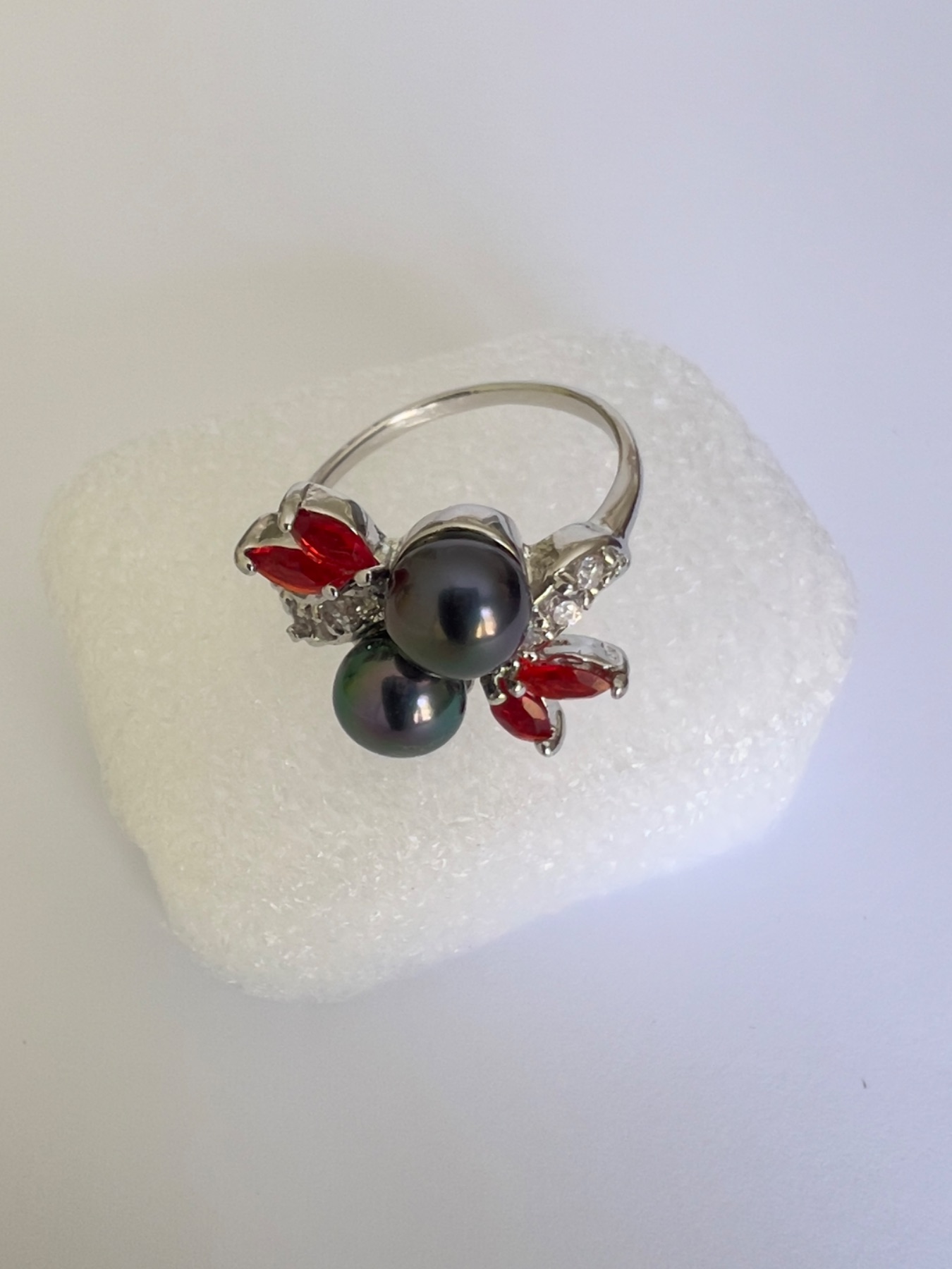 Bague perles de culture et rubis  2