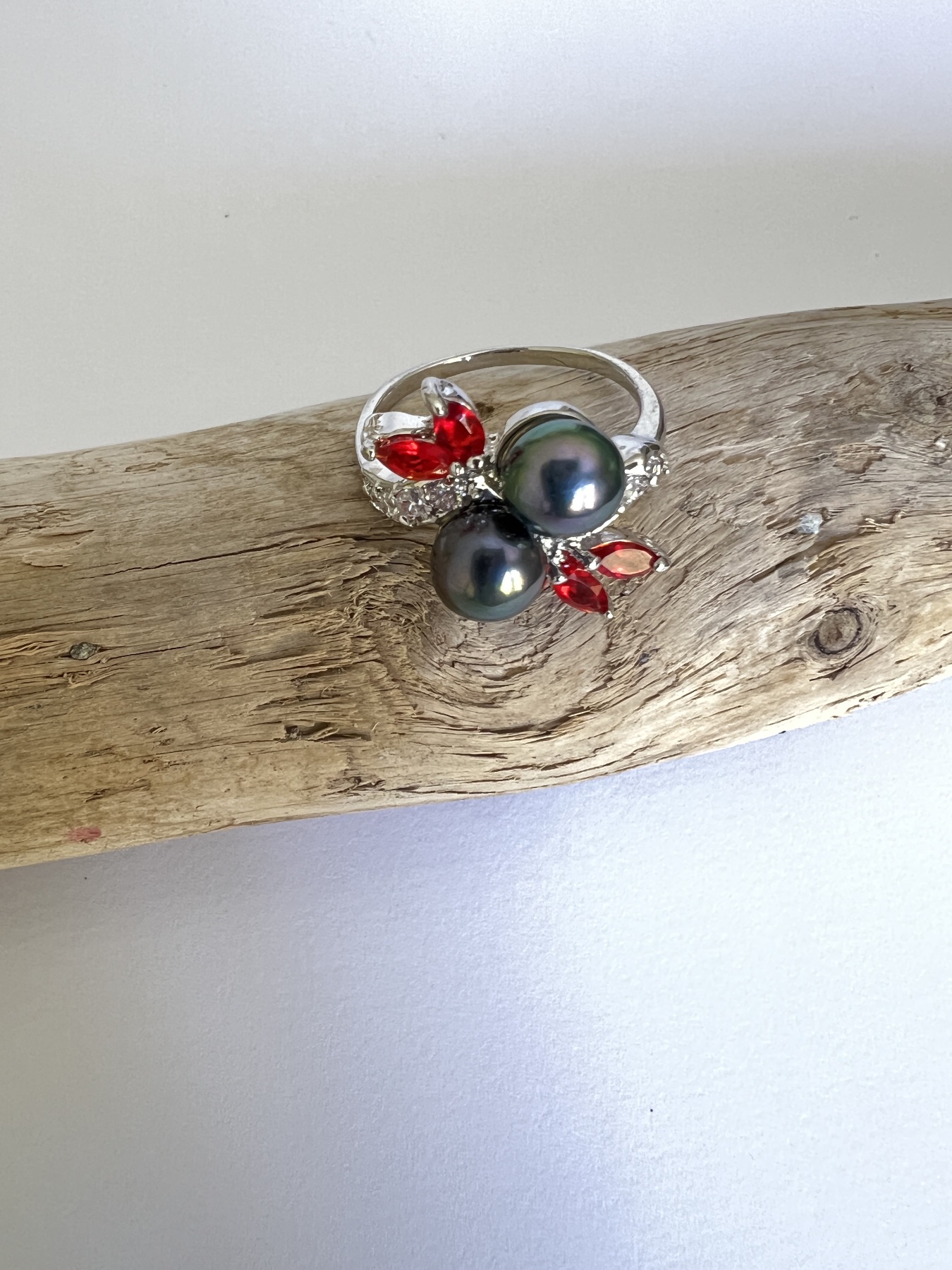 Bague perles de culture et rubis  3