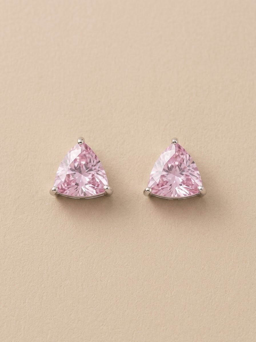 Puces d’oreilles saphir rose triangle  2