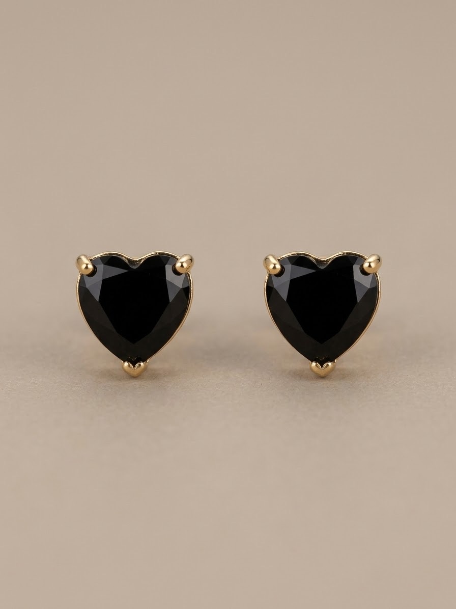 Puces d’oreilles cœur saphir noir 2