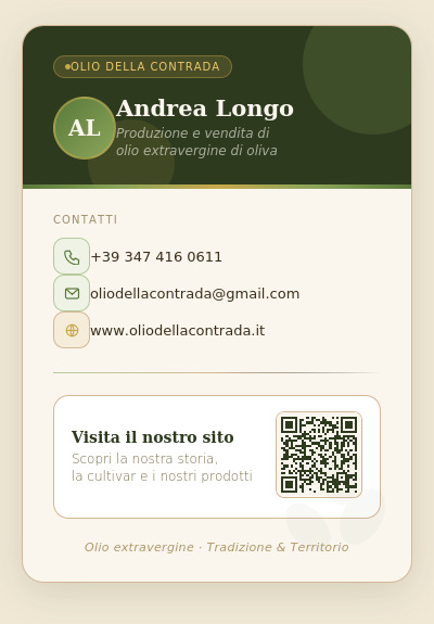 Biglietto da visita Andrea Longo - Olio della Contrada