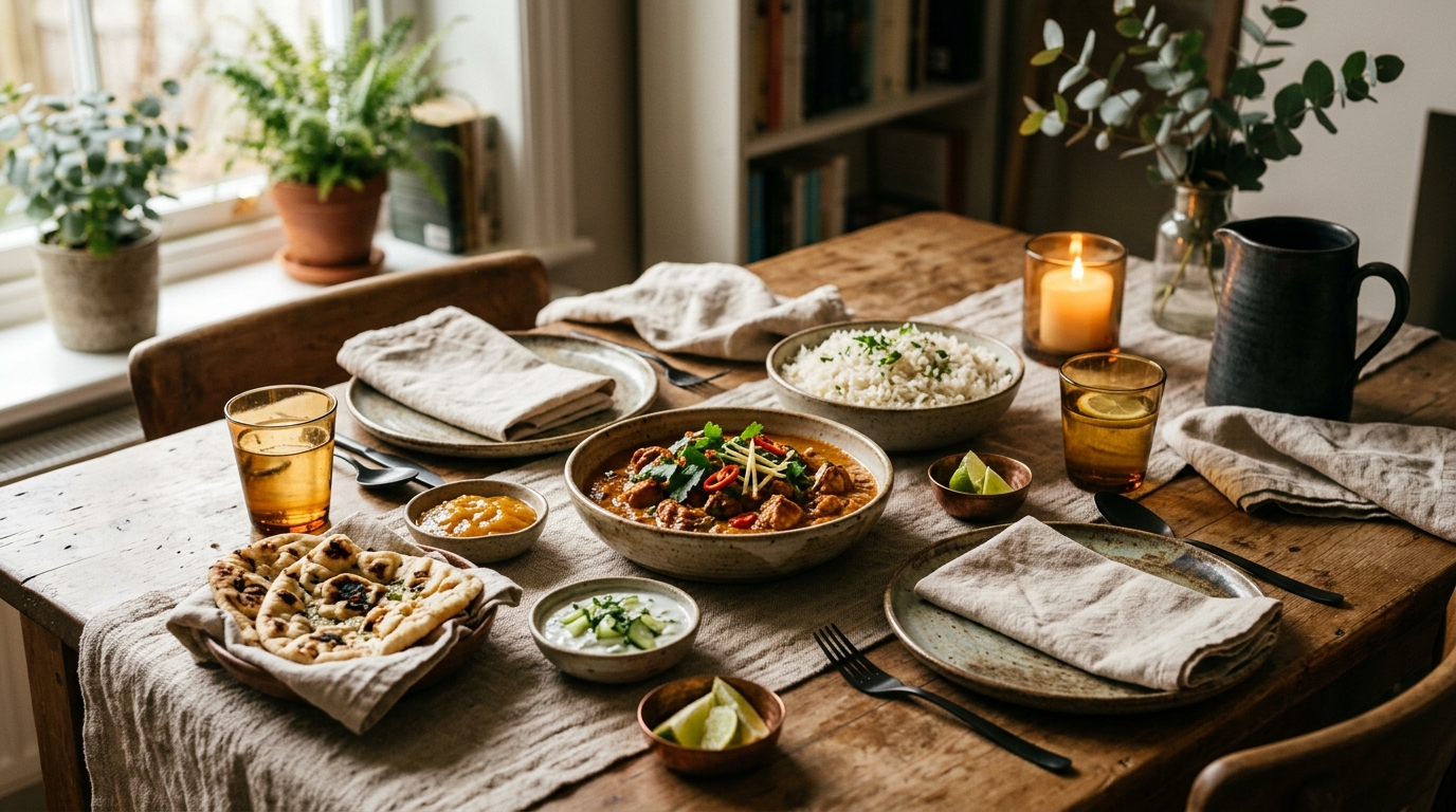 cozy dinner table curry setting