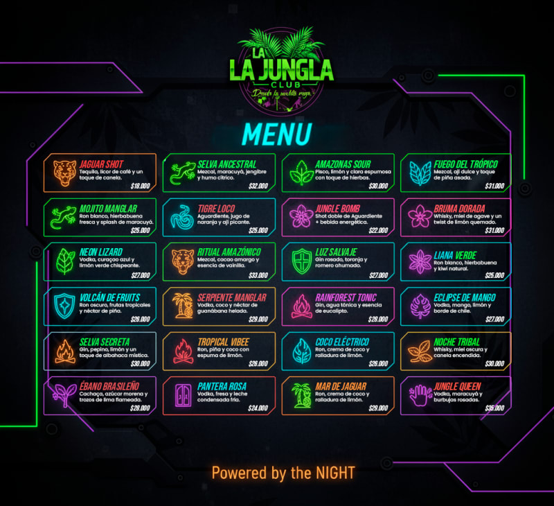La Jungla Club — Diseño de menú