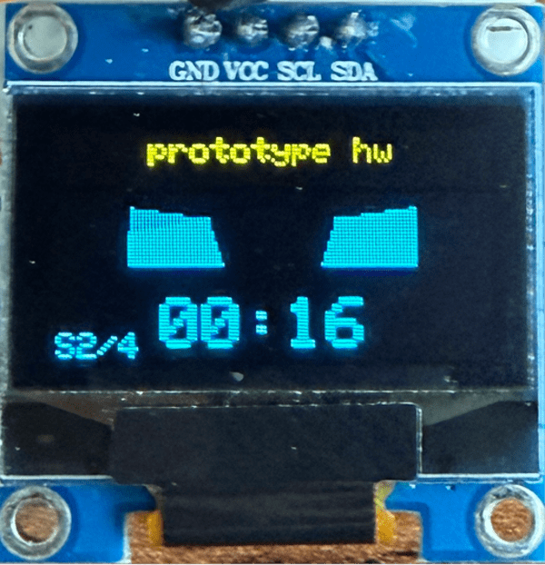 OLED showing angry slanted eyes and a frozen timer