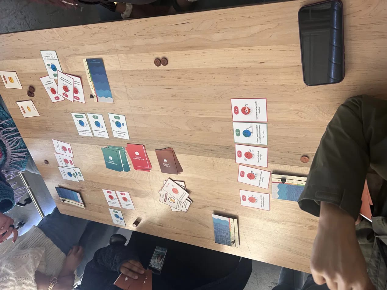 Players gathered around the table during a playtesting session