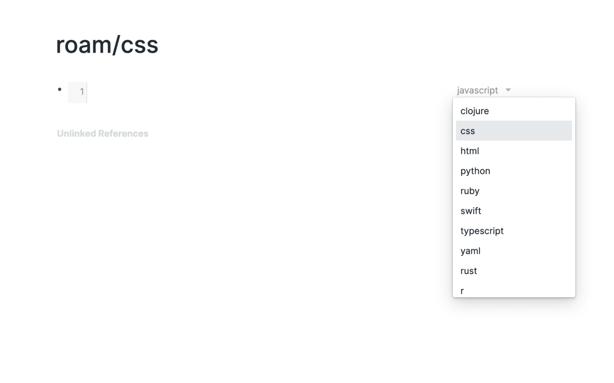 Selecting the code option from the code block dropdown menu
